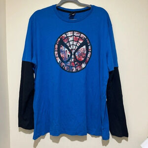 Men’s Y2K Marvel Brand Spider-Man Head Screen Graphic Long Sleeve Shirt Size  XL